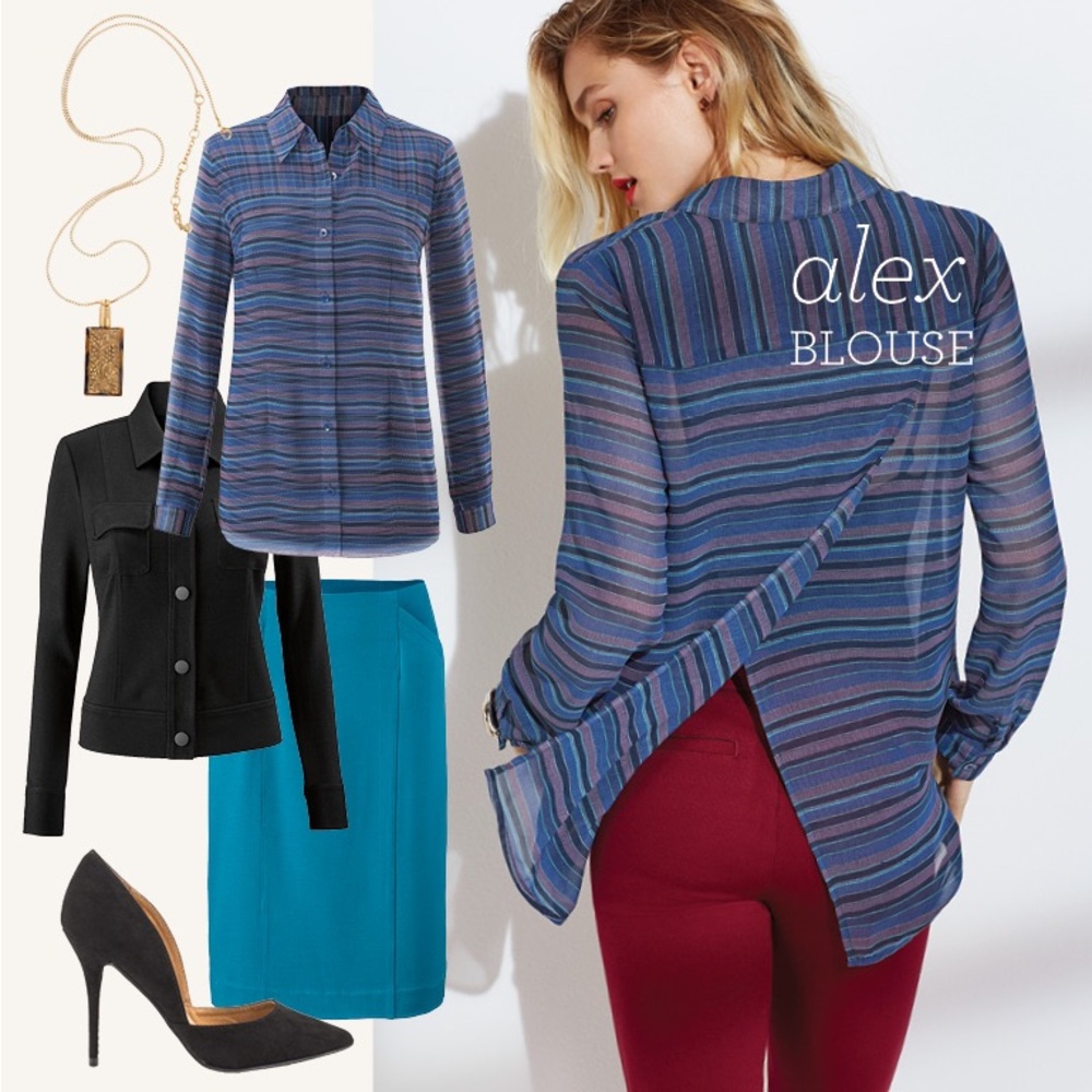 Cabi Alex Lightweight Split-Back Button Up Shirt,… - image 2